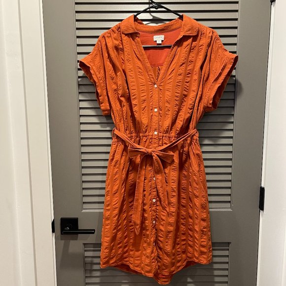 J. Crew Orange Button-Down Belted Shirt Dress - Size M - Picture 1 of 5